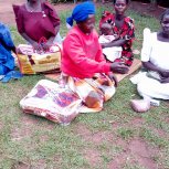 Widows receiving seeds, blankets & bibles