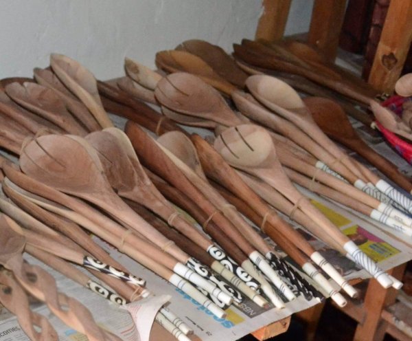 Carved wooden spoons - paired