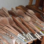 Carved wooden spoons - paired