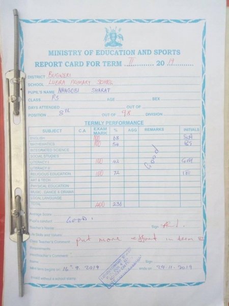 Report Cards 2nd Term 2019 Lubira Primary School Bugweri