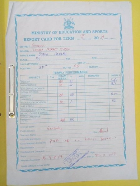 Report Cards 2nd Term 2019 Lubira Primary School  Bugweri