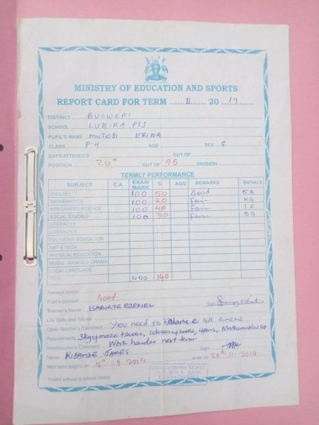 Report Cards 2nd Term 2019 Lubira Primary School Bugweri