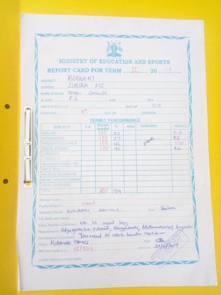 Report Cards 2nd Term 2019 Lubira Primary School Bugweri
