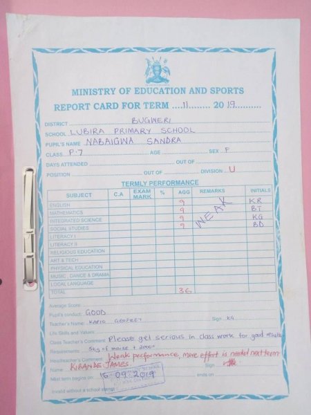 Report Cards 2nd Term 2019 Lubira Primary School Bugweri