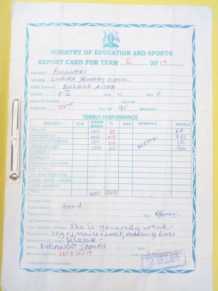 Report Cards 2nd Term 2019 Lubira Primary School Bugweri