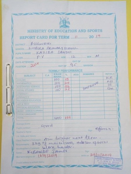 Report Cards 2nd Term 2019 Lubira Primary School Bugweri