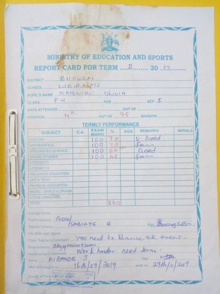 Report Cards 2nd Term 2019 Lubira Primary School Bugweri