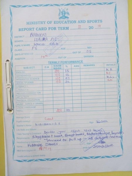 Report Cards 2nd Term 2019 Lubira Primary School Bugweri