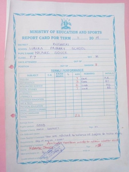 Report Cards 2nd Term 2019 Lubira Primary School Bugweri