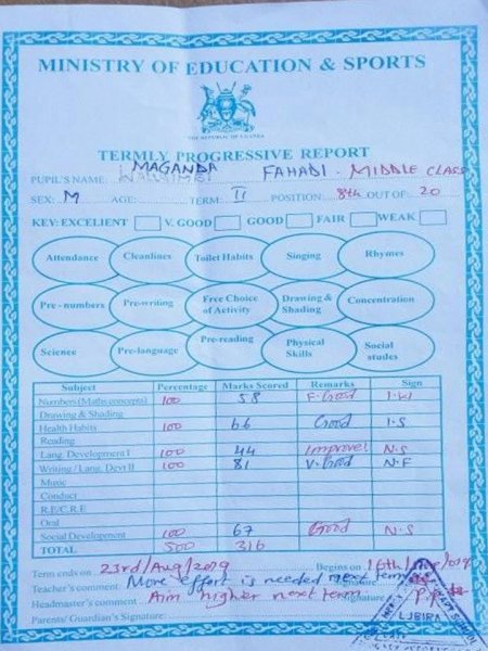 Report Cards 2nd Term 2019 Lubira Primary School Bugweri