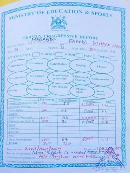 Report Cards 2nd Term 2019 Lubira Primary School Bugweri