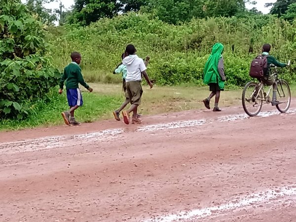 Children on their way to school early morning