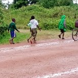 Children on their way to school early morning