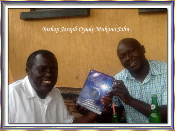 Bishop Joseph Oyuki receiving his Urantia Book from brother Mukono John