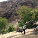 climbing a mountain