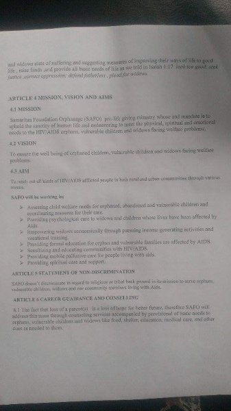 Samaritan Foundation Orphanage Constitution 