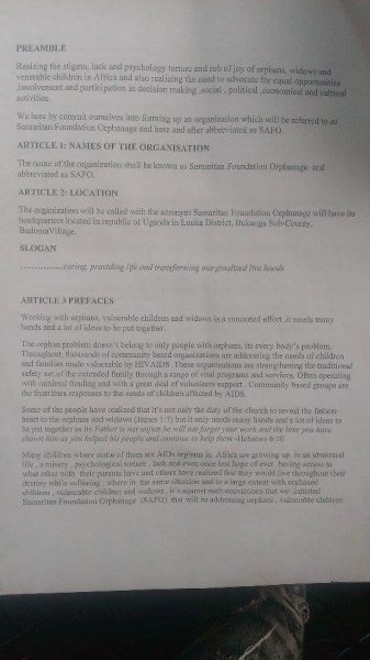 Samaritan Foundation Orphanage Constitution 