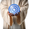 The material emblem of the Trinity government of all creation,  the three azure blue concentric circles on a white background