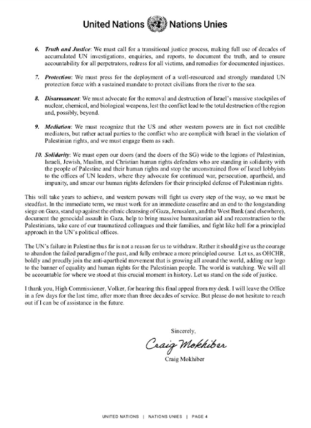 2023-10-28-Letter to Volker Turk by Craig Mokhiber UN Office of the High Commissioner for Human Rights- Resignation Letter Pg4