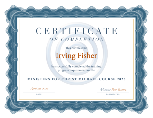 Irving Fisher Ministers For Christ Graduation Certificate April 20, 2025