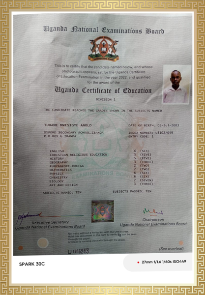 School Certificate Anold Mwesigye